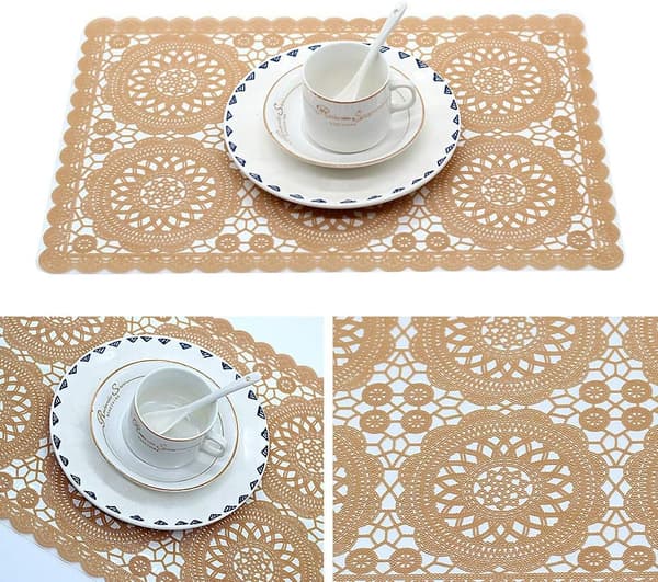 Waterproof Plastic Placemats for Dining Table, Orange, Wipeable, Washable, Vinyl PVC, Coffee Table Mats for Kitchen Dd-orang