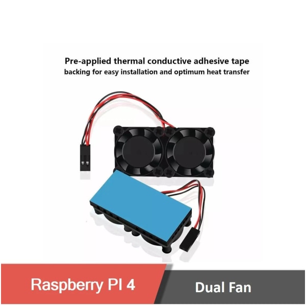 Dubbelfläkt med Värmesköld + Kylflänsar för Raspberry Pi 3/3B+4B Svart one size