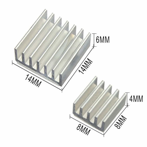 Kjøleribber Aluminium Raspberry Pi A, B, B+, 2, 3 etc. Silver