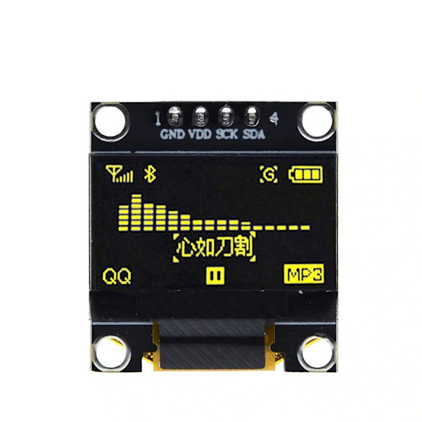 Gul OLED Skärm / Displaymodul 0.96" 4 pins 128X64 Svart