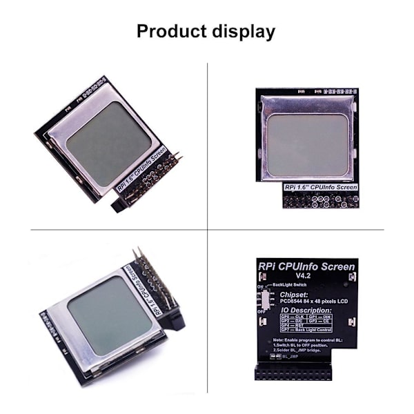 CPU Info 1.6 inch 84x48 Skärmmodul Backlight Raspberry Pi Svart