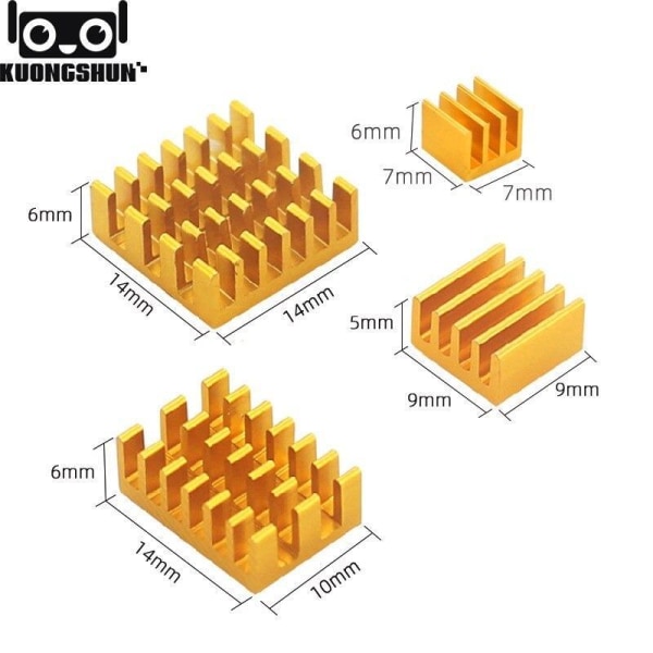 4 kjøleribber Aluminium Raspberry Pi 4 Model B Gold Yellow