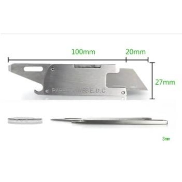 EDC papirkniv / multiværktøj med barberblad, skruetrækkeråbner Silver grey one size