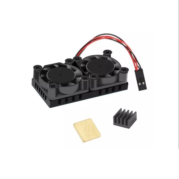 Dobbelt blæser med varmeskjold + køleribber til Raspberry Pi 3/3B+4B Black one size