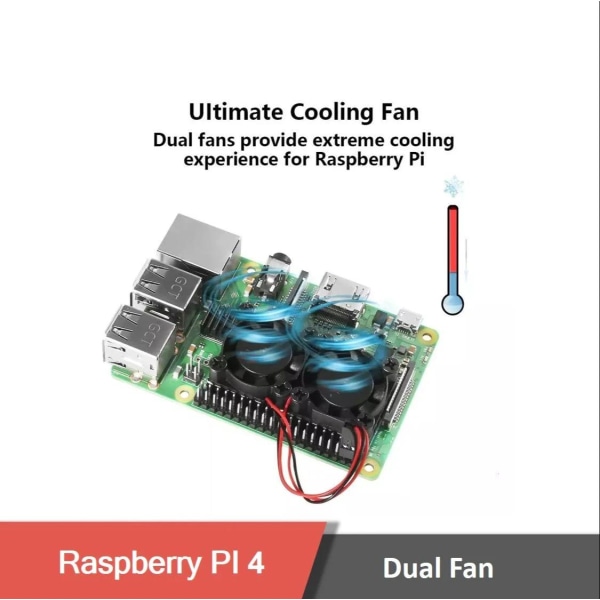 Dubbelfläkt med Värmesköld + Kylflänsar för Raspberry Pi 3/3B+4B Svart one size