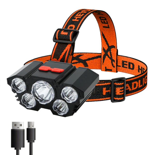 5-LED Pannlampa USB-uppladdningsbar A5 Svart