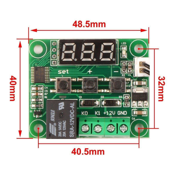 Termostat W1209 DC 12V Temperaturkontroll LED Avsläsningskabel Grön