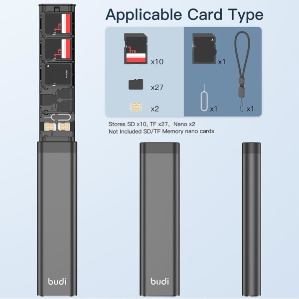 budi Multi-Functional Storage Solution SD x10, TF x27, Nano x2 Black