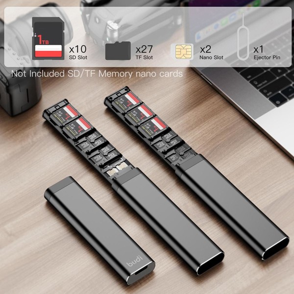 budi Multi-Funktionell Förvaringslösning SD x10, TF x27, Nano x2 Svart