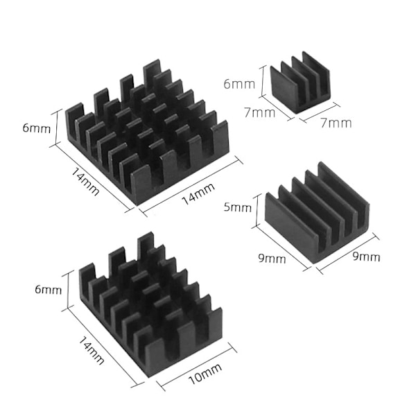 4 st Kylflänsar Aluminium Raspberry Pi 4 Model B Silver Svart