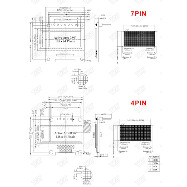 Gul OLED Skjerm / Displaymodul 0,96" 4 pinner 128X64 Black