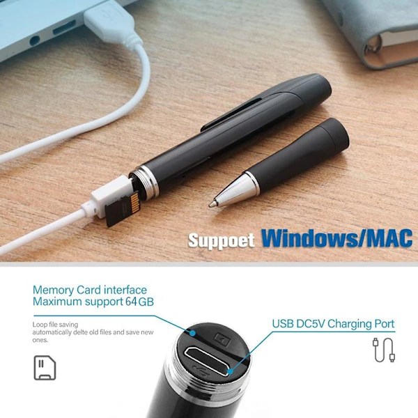 Spionpenna med Dold Kamera 1080p Black