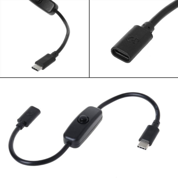 Kabel med tænd-sluk-funktion Type USB C han til hun C Black one size