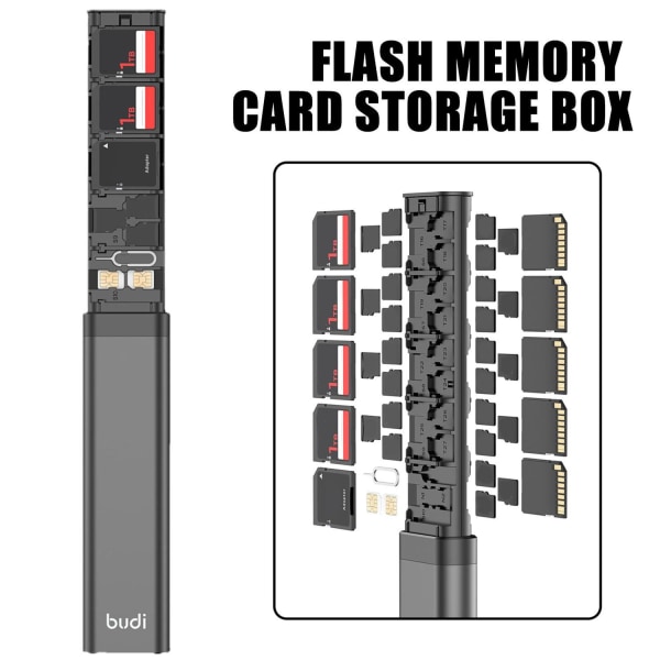 budi Multi-Functional Storage Solution SD x10, TF x27, Nano x2 Black