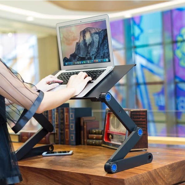 Höj och Sänkbart Laptopbord med Inbyggda Fläktar Svart