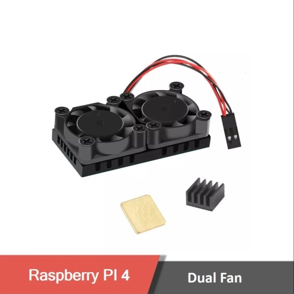 Dobbelt blæser med varmeskjold + køleribber til Raspberry Pi 3/3B+4B Black one size