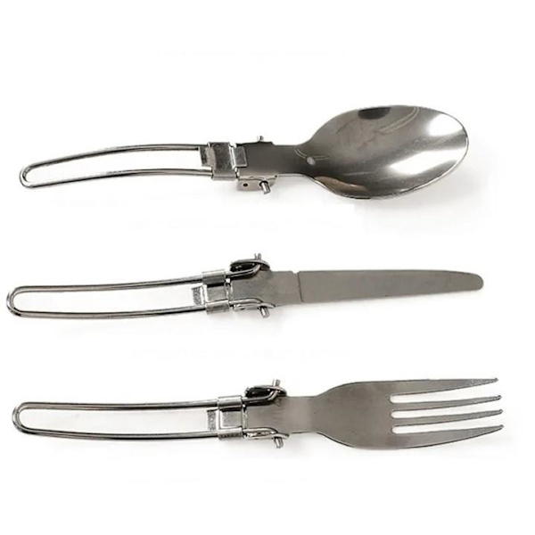 Hopfällbara Bestick Sked Kniv och Gaffel i Rostfritt stål Silver one size
