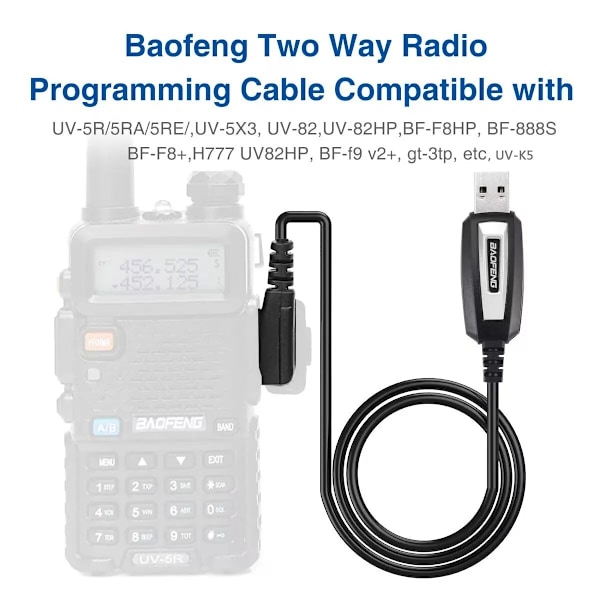 BaoFeng Programmeringskabel till UV-5R 82 888S UV-S9PLUS UV-13 16 17 Walkie Talkies Svart