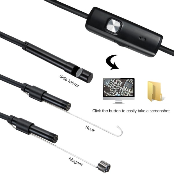 2 m USB-endoskooppikamera vedenpitävä IP67 pehmeä kaapeli Android / PC Black