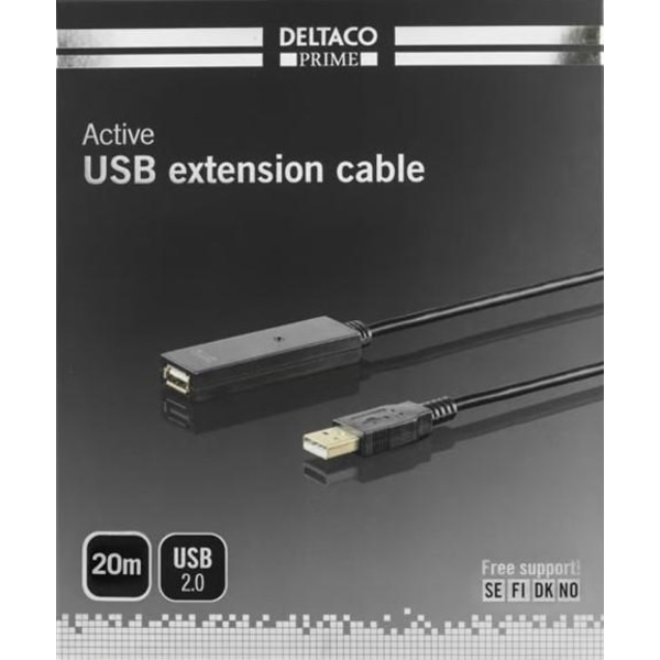 Deltaco 20 m jatkojohto USB 2.0:lle (USB2-EX20M) Black one size