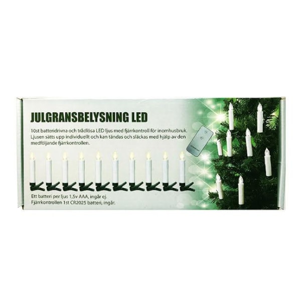 Juletrebelysning LED, 10 lys med fjernkontroll White one size