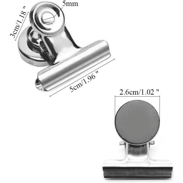 10-Pack Bulldog Clip / Clamp i stål med magnet Silver M