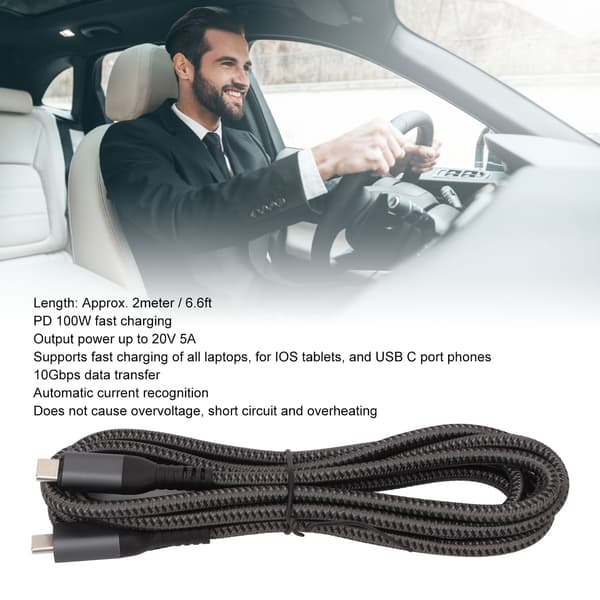 Nopea USB C - USB C Magneettinen Latauskaapeli - 2m (6.6ft), PD 100W, 10Gbps, LED-merkkivalo