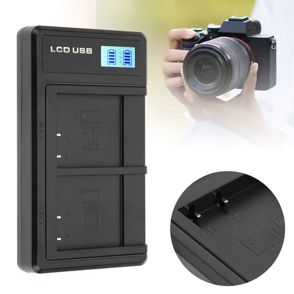 Bærbar NPBN1 USB Kamera Dobbelt Oplader med LCD Display
