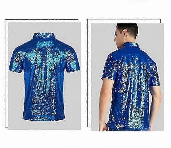 Glitterpaljetti lyhythihainen T-paita miehille Blue 3XL