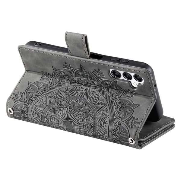 【03】Til Samsung Galaxy A56 Pung Etui Cover Skal Mandala Blomstermønster - Grå grå gray