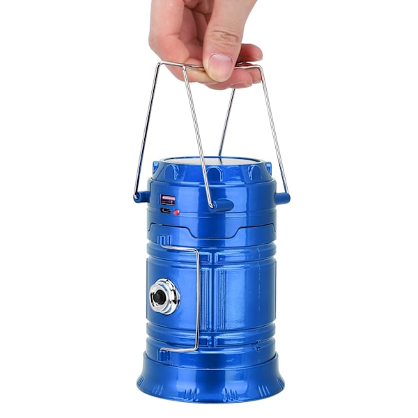 Bärbar Solar LED Camping Tält Lampa USB Infällbar Nödlampa Campinglykta Ficklampa Blå