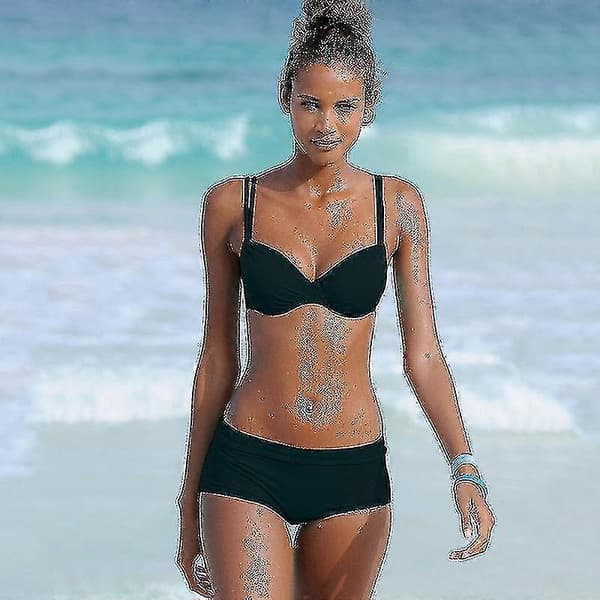 【03】Polstret Push Up Bikini Sæt til kvinder Strandtøj Badedragt Sort~CJY Sort Black L