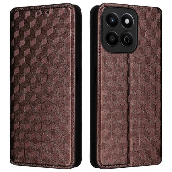 För Honor 200 Smart 5G/Play 60 Plus 5G-skal Rhombus Imprint PU-läderplånboksfodral Brown