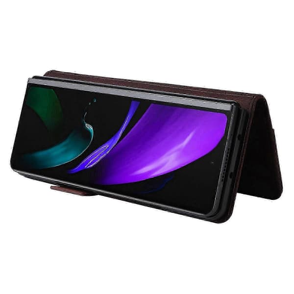 Kompatibel med Galaxy Z Fold2 5G magnetiskt flip-läderfodral med säkert lås Brown