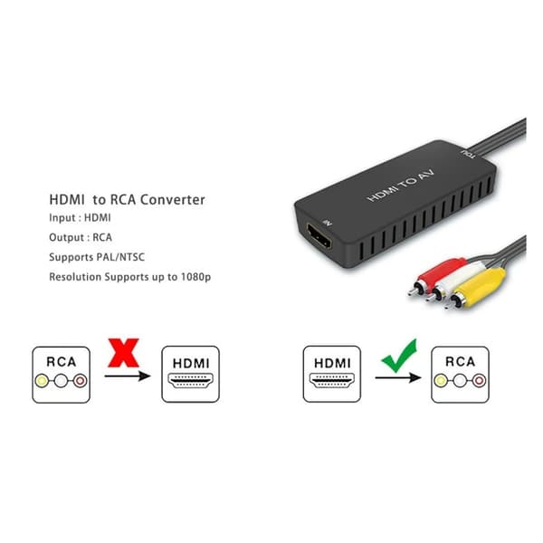 HDMI til AV 3xRCA CVBS komposit videoadapter, HDMI til AV-switcher, HDTV til AV