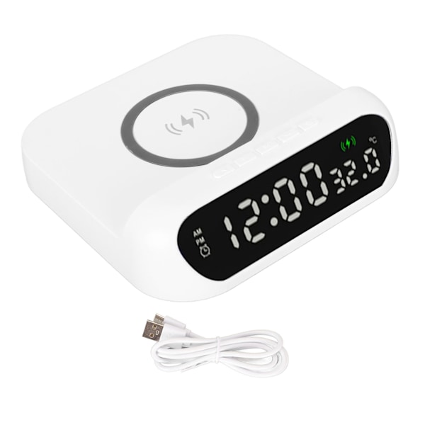 Trådlös Laddare Väckarklocka Multifunktionell Temperaturvisning LED 10W Gradvis Ökning av Alarmvolym Digital Väckarklocka Laddstation Vit