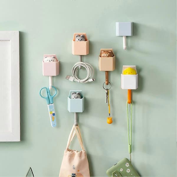 Tegneserie Kattekrog til Tøj Nøgle Holdbar Ingen Boring Installation Vægbøjle til Badeværelse Køkken 4 pcs