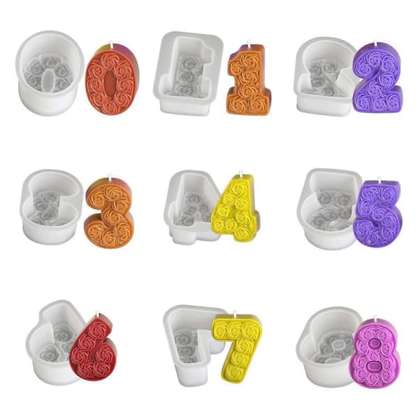 0-8 Rose Nummer Lysform Silikoneforme Duftlysforme Fondantkageforme Støbeforme Gipsforme 0 Rose Numbers