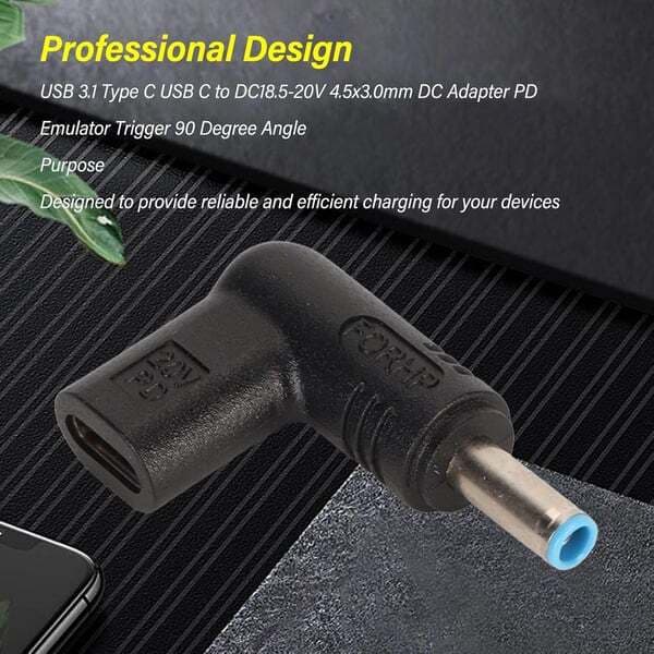 USB-C till DC 4.5x3.0mm adapter 100W 12-20V för HP laptops
