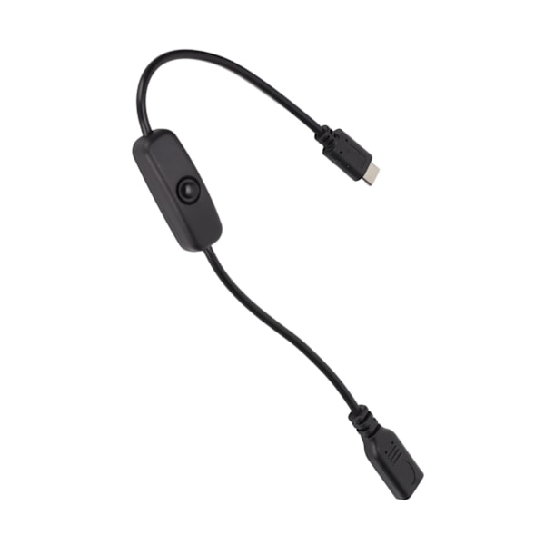 Type C Han til Hun Strømforlængerledning 30cm/11.8tommer USB Forlængerkabel med ON/Off Kontakt til Mobiltelefoner Sort