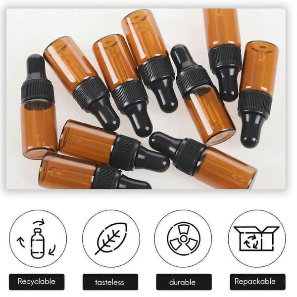 10 stk. 3 ml tomme brune glasdråbeflasker med pipetter til æterisk olie, parfume, gør-det-selv