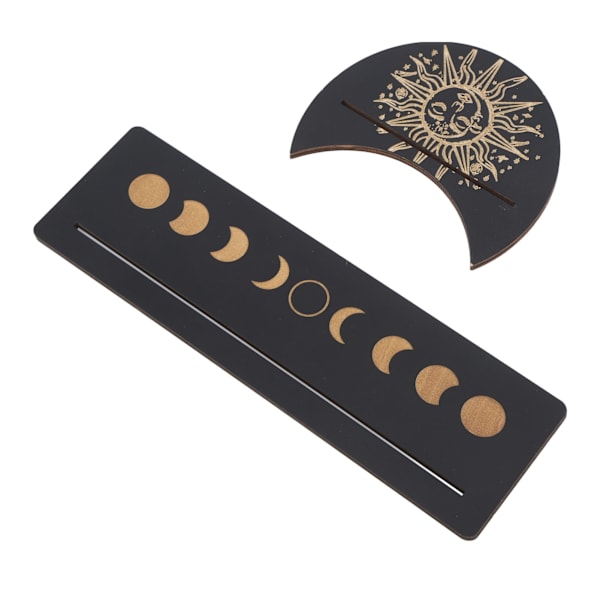 2 Delar Tarotkortställ i Trä Månform och Rektangulär Tarotkort Display Ställ Bas Svart Typ B