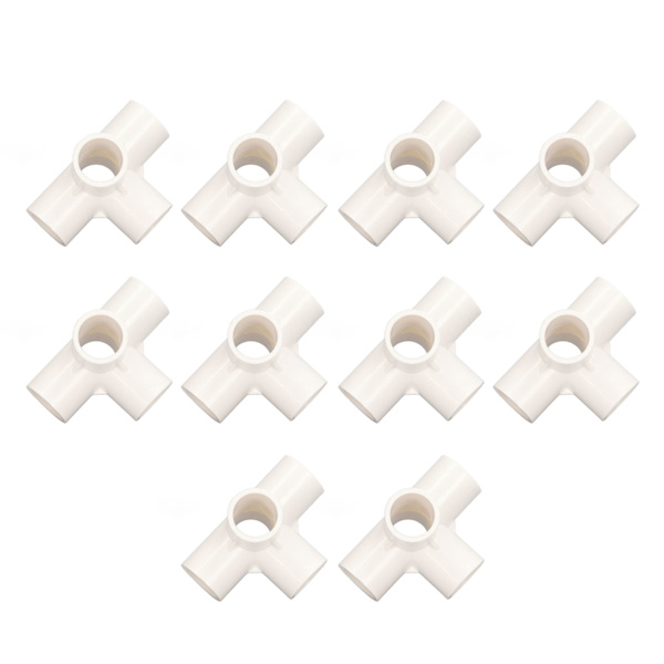 10 stk. PVC-rørfitting 20 mm 5-vejs retvinklet 3-dimensionel albue-rørforbindelse til møbler hvid