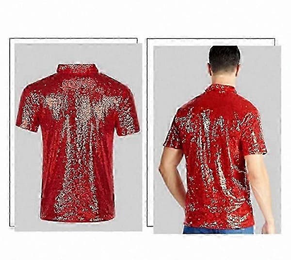Glitter Pailletter Kortærmet T-shirt til Mænd Red L
