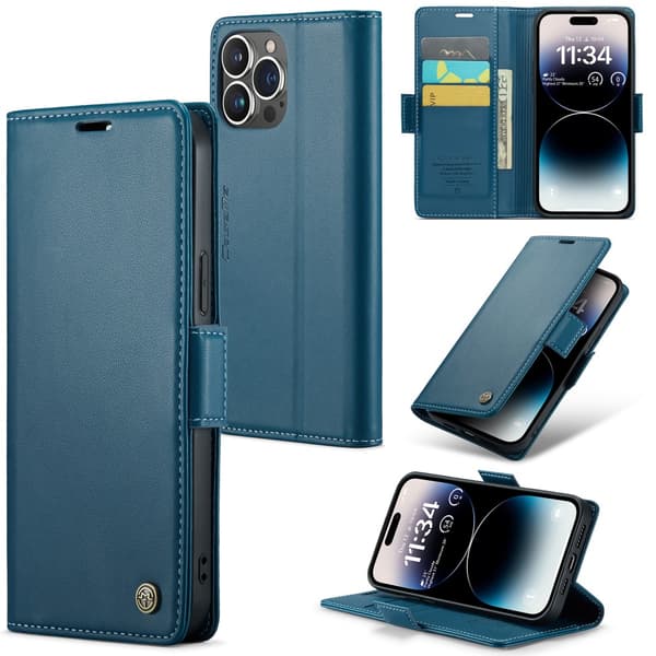 【03】CaseMe Slim Lompakkokotelo RFID-suojaus iPhone 15 Pro Max Sininen