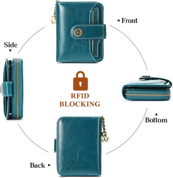 【03】Damplånböcker för kvinnor Äkta läder Liten Bifold Kompakt Damplånbok med RFID-skydd A Peacock Blue