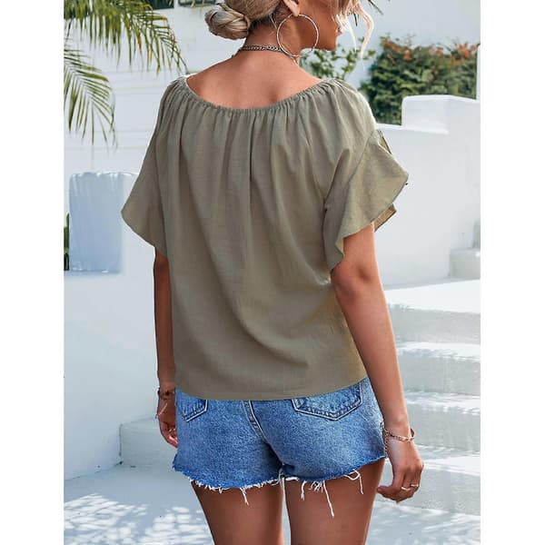 Dame top med O-hals og bindebånd foran, kortærmet, chiffonbluse, mørkeblå M Dark blue M