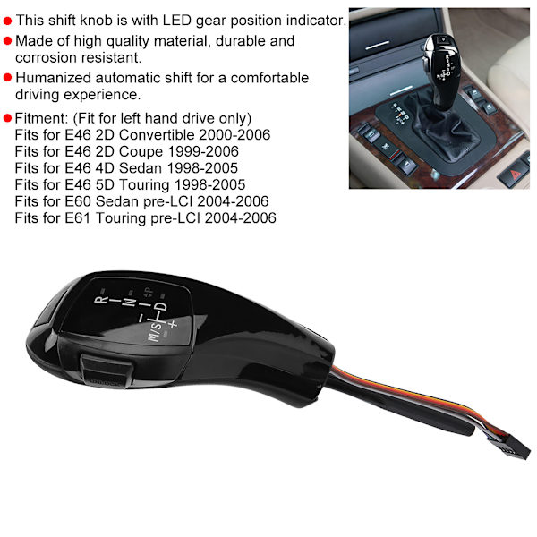 Elektrisk LHD Automatisk LED Gear Shift Knob Retrofit Kit Passer til BMW E46 E60 E61 Refit til F30 Style Glossy Black