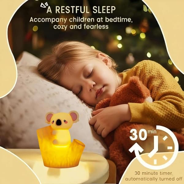 Genopladelig Koala Natlampe til Børn - Blød LED Silikone Sengelampe med 30-Minutters Timer, Børneværelse & Rumindretning, Sød Søvnhjælp