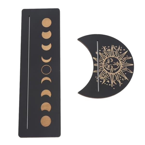 2 Delar Tarotkortställ i Trä Månform och Rektangulär Tarotkort Display Ställ Bas Svart Typ B